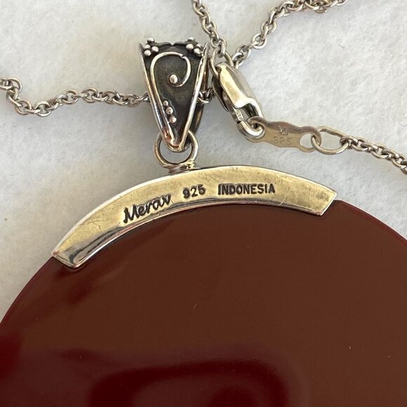 Sterling Silver 925 Signed Meran Indonesia 2.5" Resin Pendant Necklace 18" Chain - Picture 9 of 16